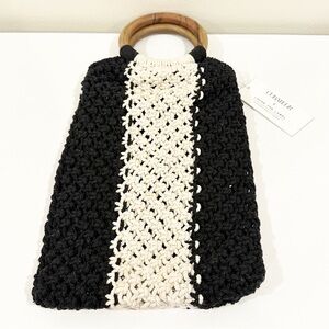 Curateur x Laude NWT The Label Black Knit Macrame Stripe Bag